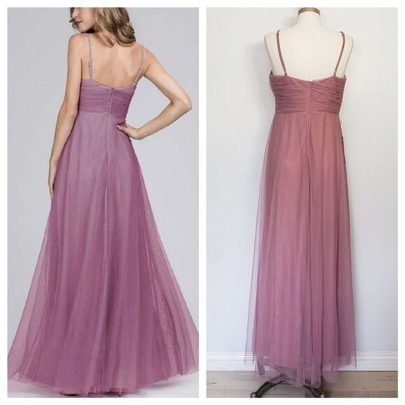 EVER PRETTY 7369 purple orchid spaghetti straps v neck tulle maxi dress 12 - Picture 5 of 13